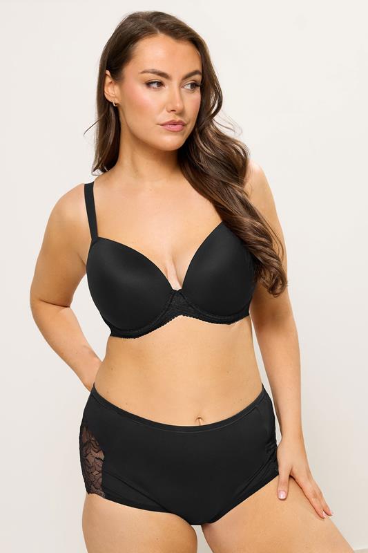 YOURS Plus Size Black Microfibre Lace Shorts | Yours Clothing 1