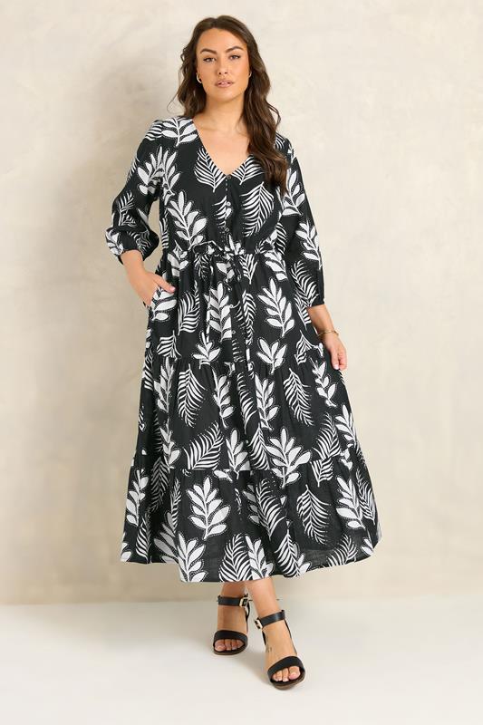 EVANS Curve Black Mono Print Maxi Dress