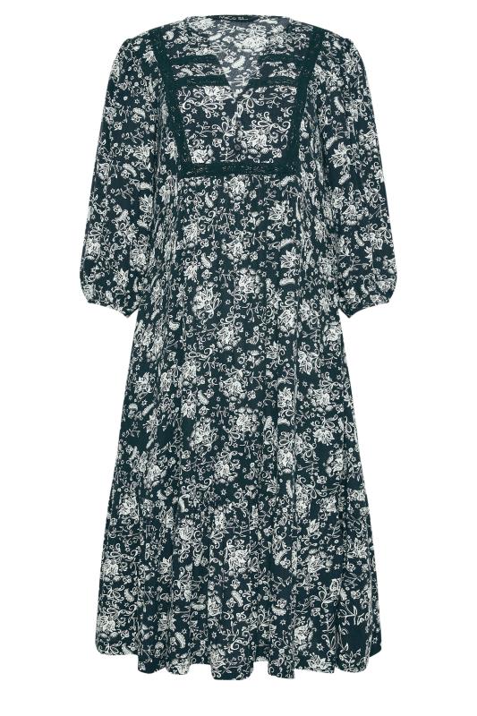 M&Co Navy Blue Damask Print Lace Trim Dress | M&Co 5
