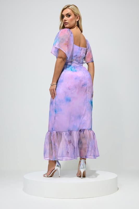 YOURS LONDON Plus Size Purple Abstract Organza Dress | Yours Clothing 4