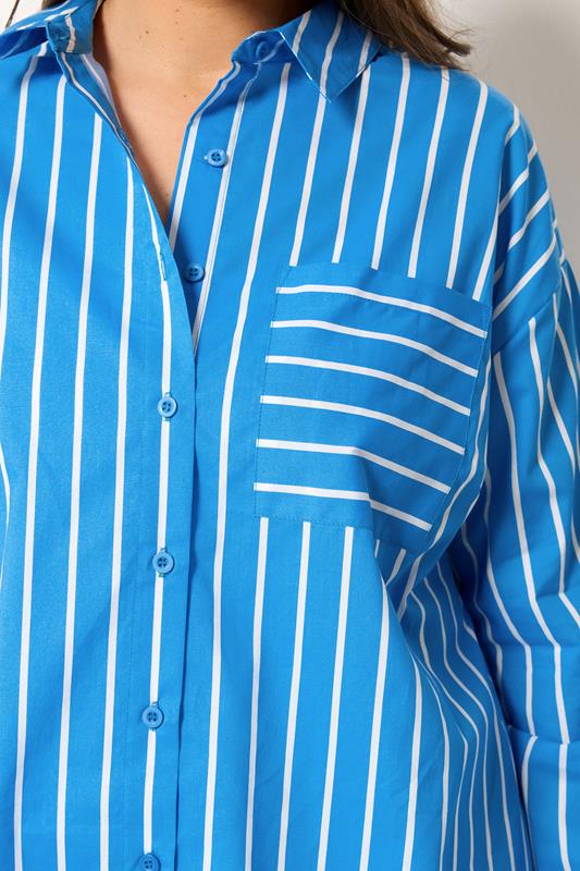 YOURS Plus Size Blue & White Striped Shirt | Yours Clothing 6