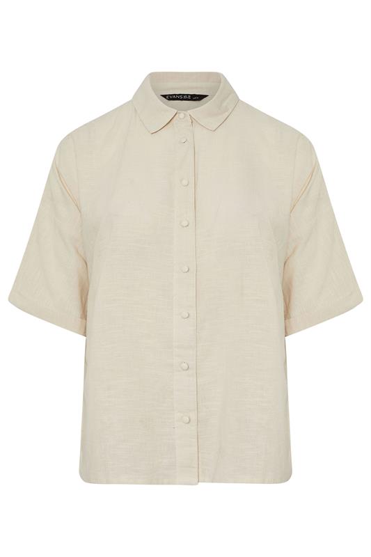 EVANS Plus Size Natural Brown Short Sleeve Cotton Shirt | Evans 6