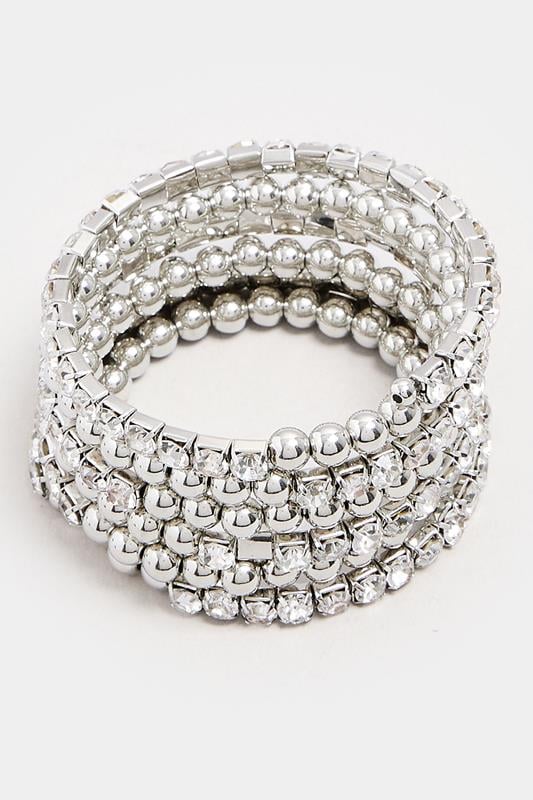  Yours Silver Tone Diamante Stretch Statement Bracelet
