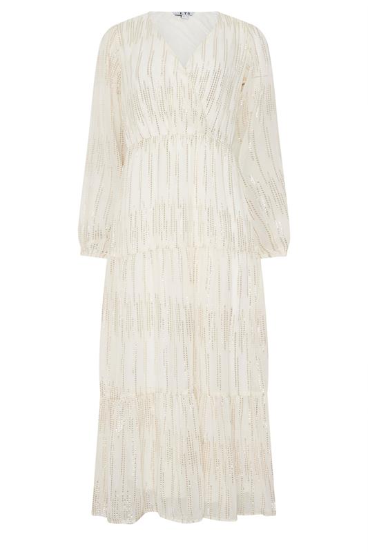 LTS Tall Ivory White Metallic Dash Tiered Maxi Dress | Long Tall Sally 5