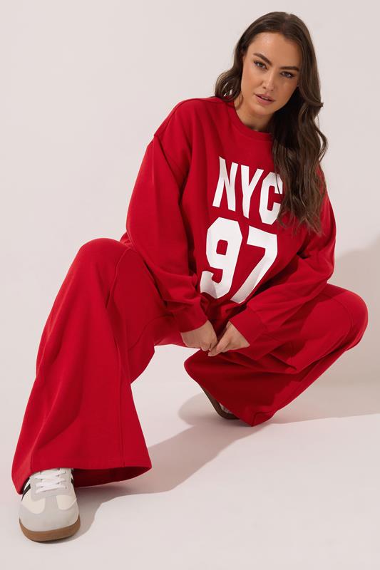YOURS Plus Size Red 'NYC 97' Slogan Sweatshirt | Yours Clothing 1