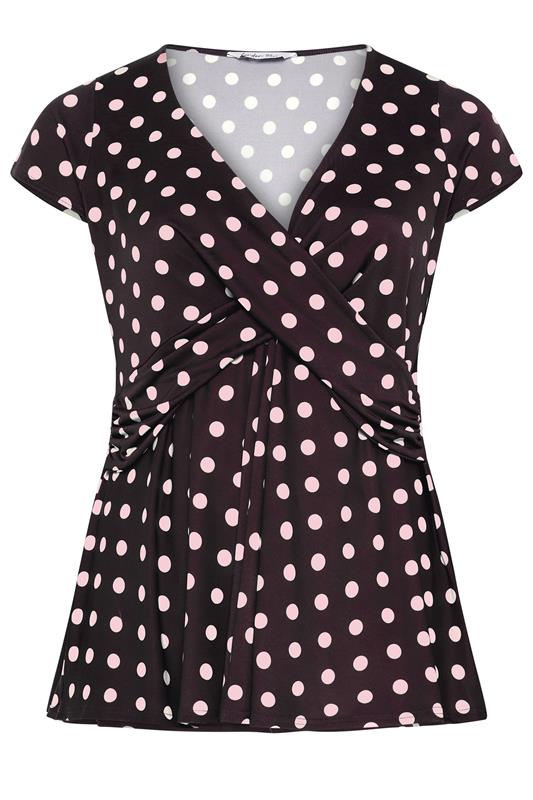 YOURS LONDON Plus Size Purple Polka Dot Wrap Front Top | Yours Clothing 5