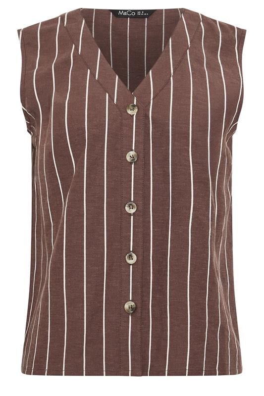 M&Co Petite Chocolate Brown Stripe Button Front Vest Top | M&Co 6