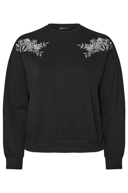 YOURS Plus Size Black Embroidered Sweatshirt | Yours Clothing 6