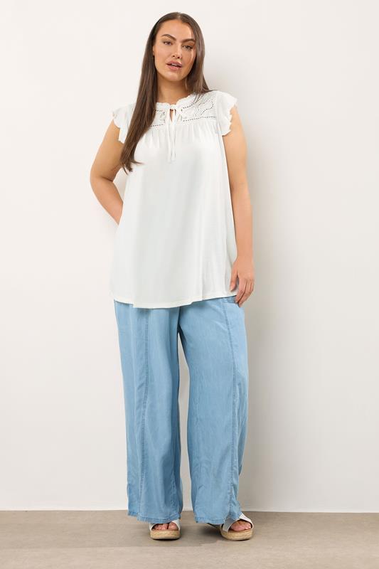 EVANS Plus Size White Cutwork Tie Neck Blouse Modal | Evans 1