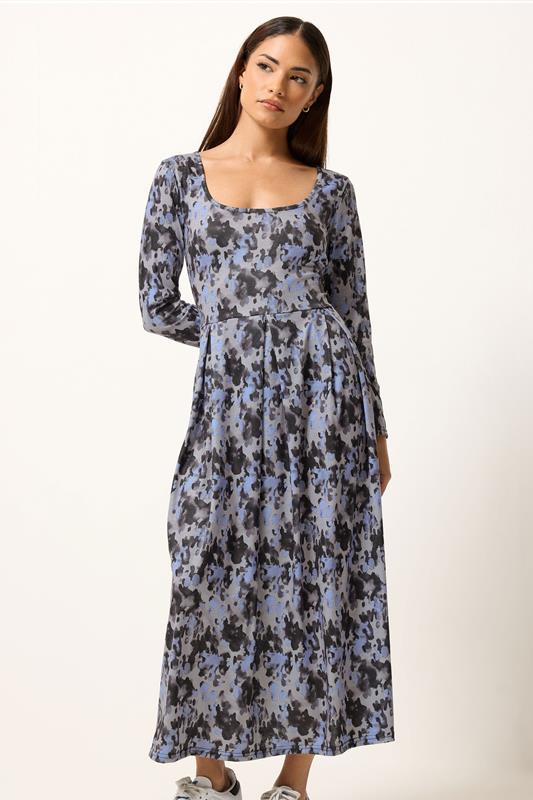 PixieGirl Petite Women's Grey Abstract Midi Dress | PixieGirl 1