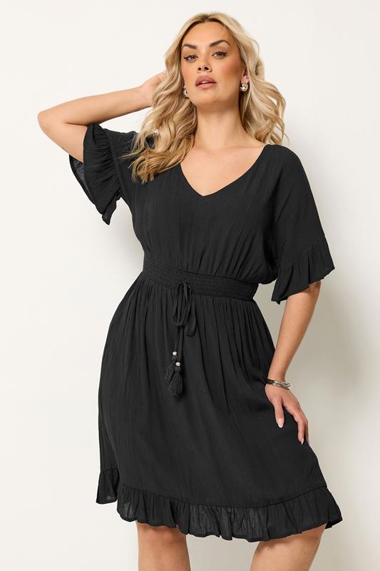 YOURS Curve Black Crinkle Beach Cover Up