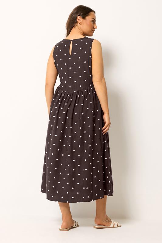 YOURS Plus Size Chocolate Brown Polka Dot Linen Maxi Dress | Yours Clothing 2