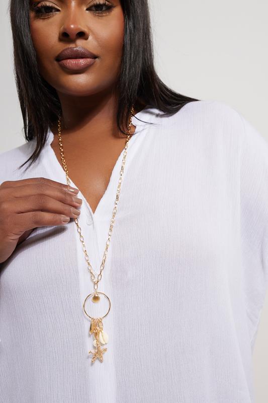 Gold Tone Shell & Starfish Pendant Long Necklace | Yours Clothing 1