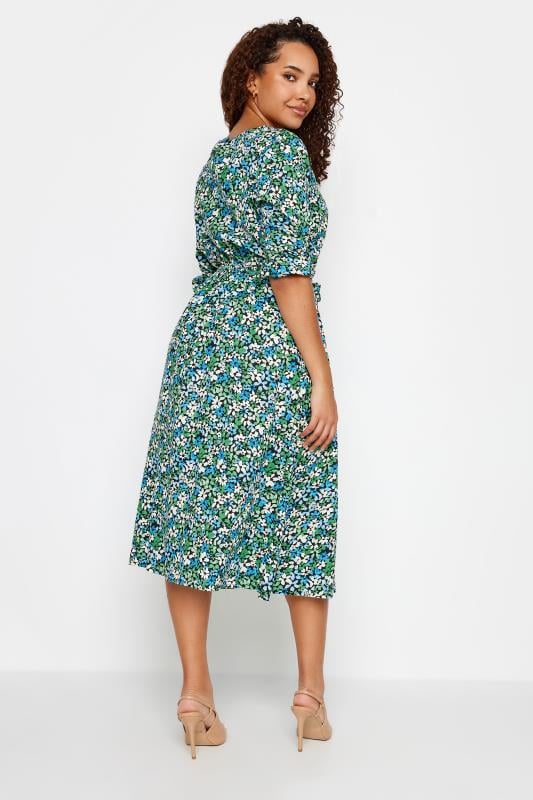 M&Co Green Floral Shirred Waist Long Sleeve Midi Dress | M&Co 3