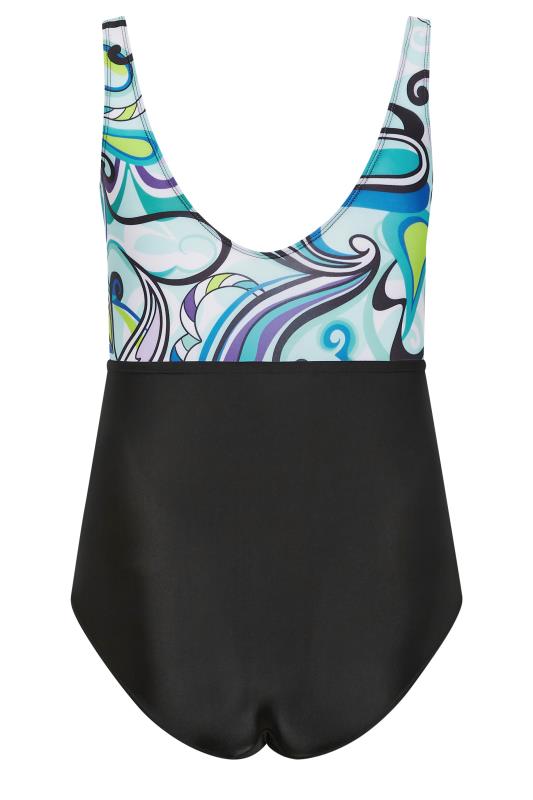 YOURS Plus Size Black Retro Swirl Print Keyhole Tummy Control Swimsuit | Yours Clothing 8