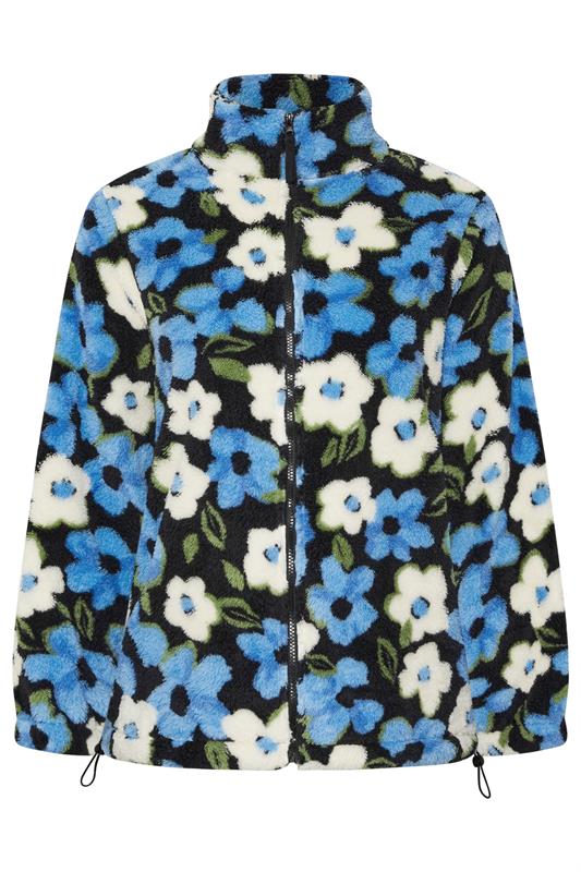 YOURS Plus Size Black & Blue Floral Fleece Jacket | Yours Clothing 7