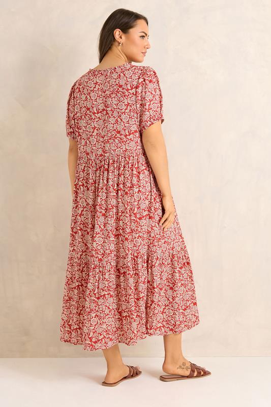 EVANS Plus Size Orange Ditsy Tie Neck Dress | Evans 4