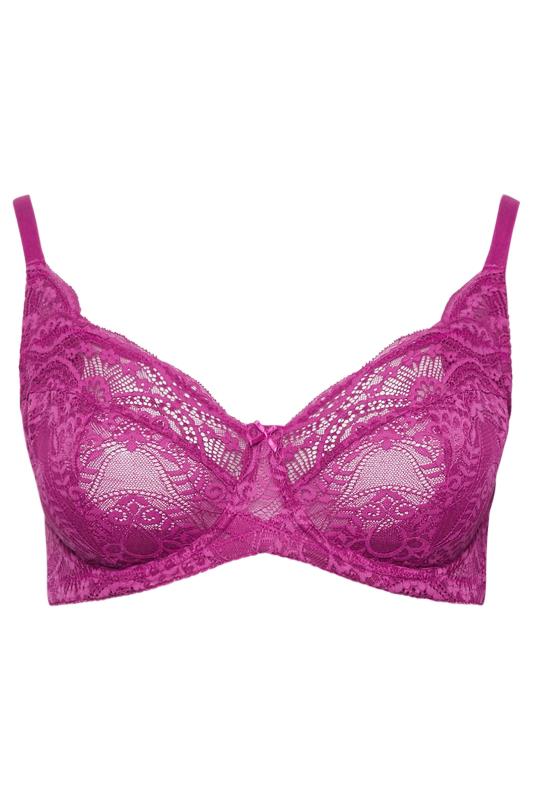 YOURS Plus Size Pink Lace Non-Padded Underwired Bra | Yours Clothing 6