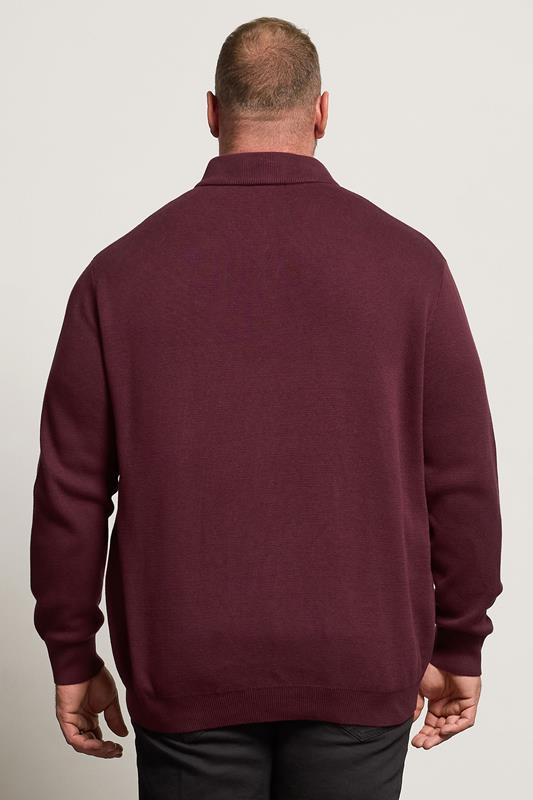 BadRhino Big & Tall Burgundy Red Mock Shirt Milano Quarter Zip Jumper | BadRhino 2