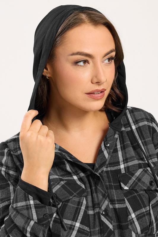 YOURS Plus Size Grey Hooded Check Shirt | Yours Clothing 4