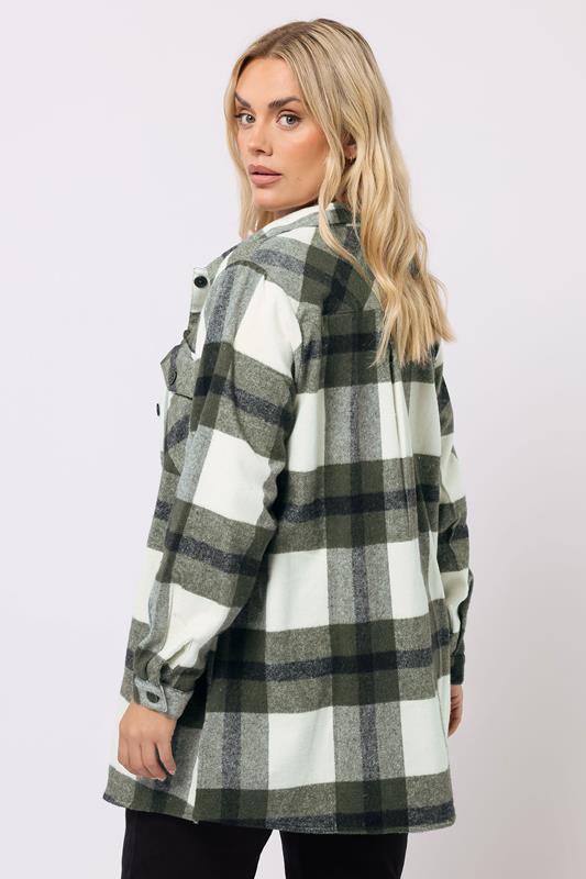 YOURS Plus Size Khaki Green Check Shacket | Yours Clothing 2