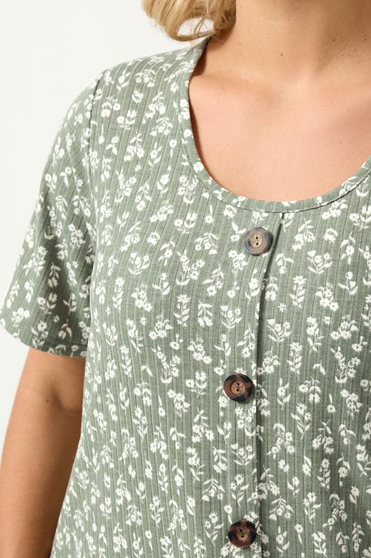 YOURS Plus Size Sage Green Floral Ribbed Swing Top | Yours Clothing 4