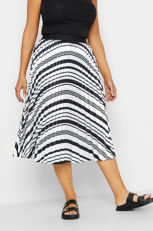 Women's  M&Co Black Stripe Print Pleated Midi Skirt