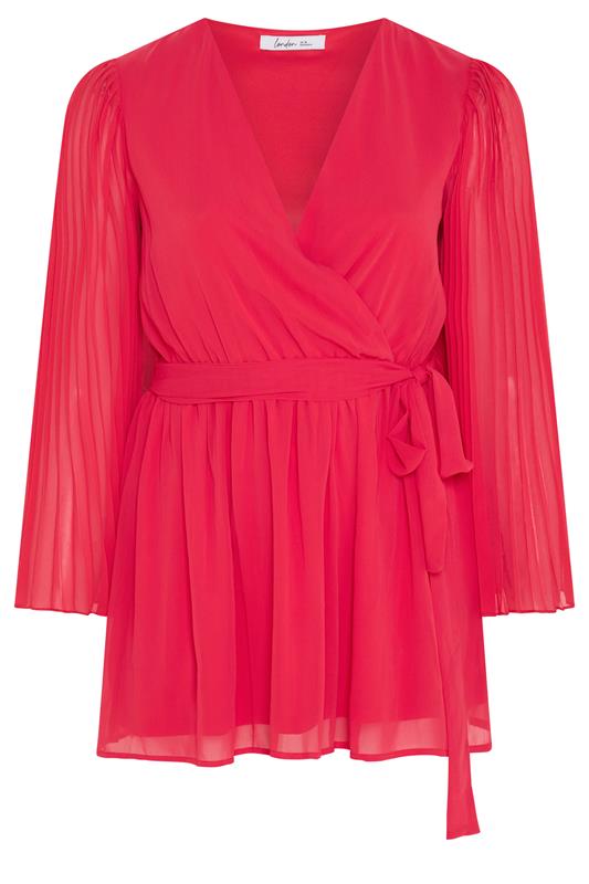 YOURS LONDON Plus Size Red Pleat Sleeve Wrap Top | Yours Clothing 5