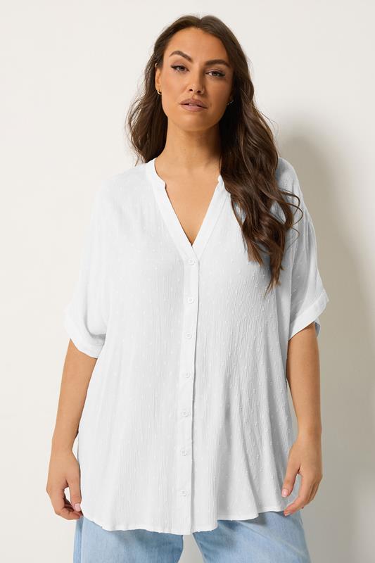 YOURS Plus Size Cream Dobby Notch Neck Blouse | Yours Clothing 1