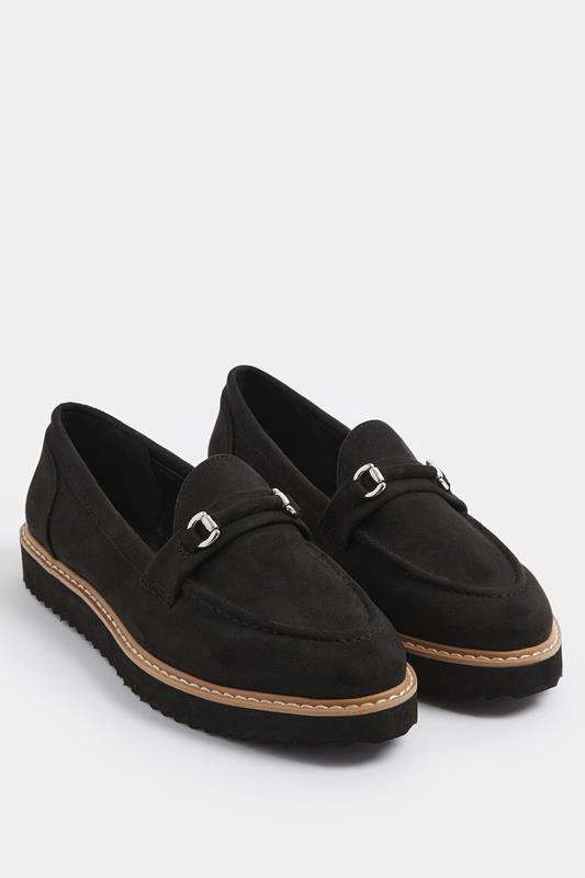 Black Faux Suede Snaffle Loafers In Wide E Fit