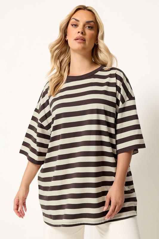 YOURS Curve Chocolate Brown & Cream Boxy T-Shirt