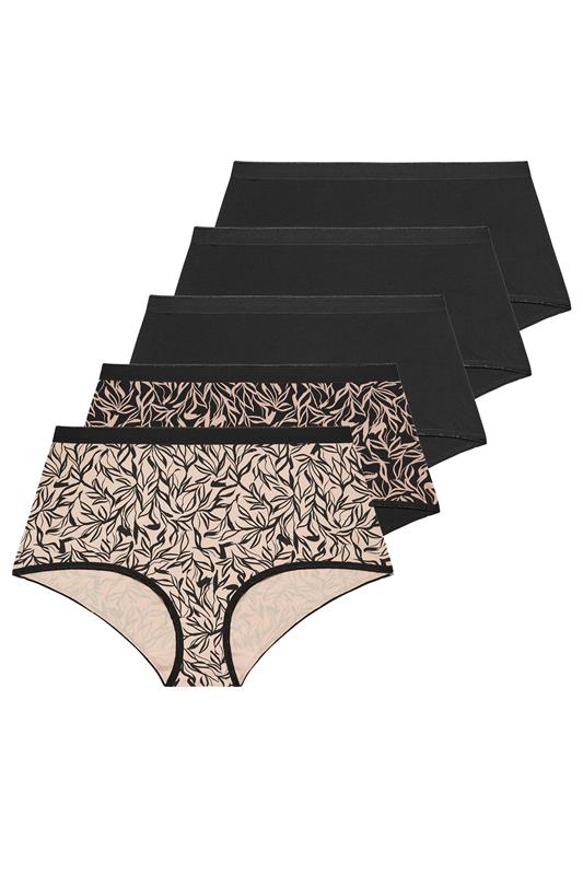 YOURSET 5 PACK Curve Black Leaf Print Full Briefs