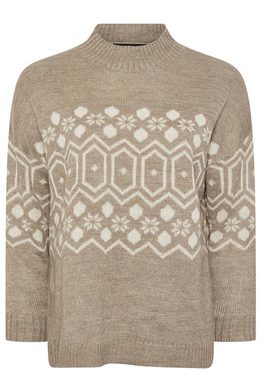 YOURS Plus Size Natural Brown Fairisle Jumper | Yours Clothing 6