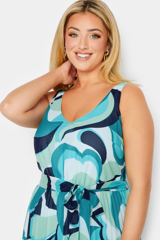 YOURS LONDON Plus Size Blue Abstract Print Pleated Maxi Dress | Yours Clothing 4