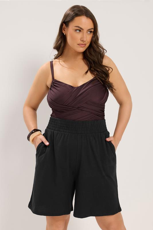 YOURS Curve Black Shirred Shorts