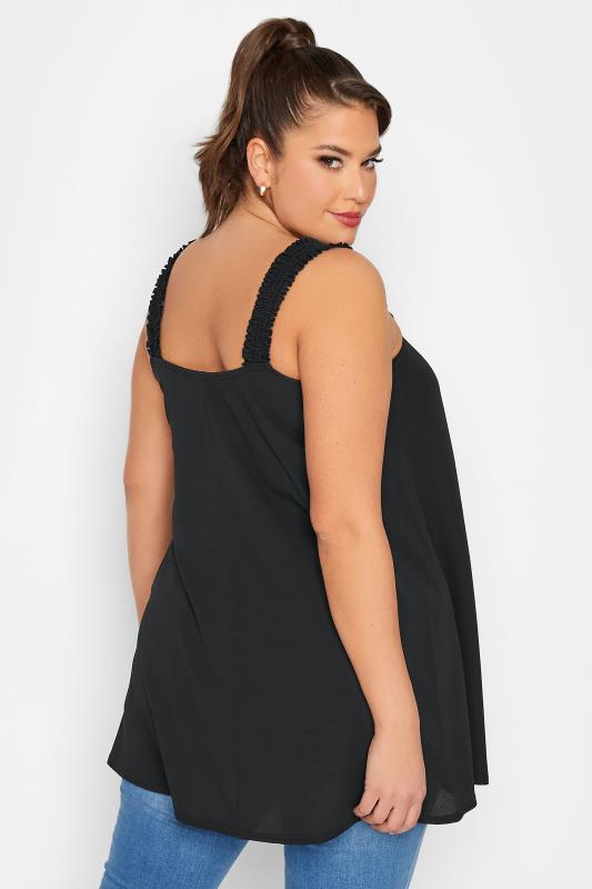LIMITED COLLECTION Plus Size Black Shirred Strap Cami Top | Yours Clothing 4
