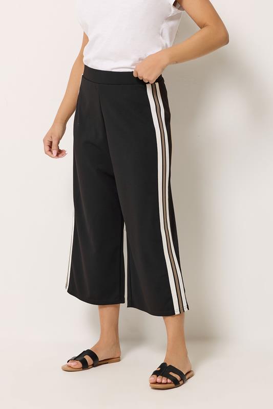  M&Co Petite Black Cropped Side Stripe Trousers