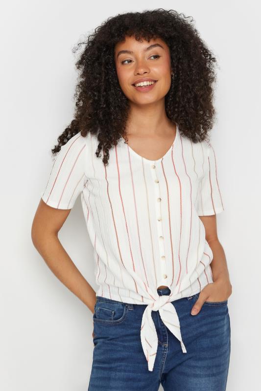 Women's  M&Co Ivory White Stripe Button Front Top