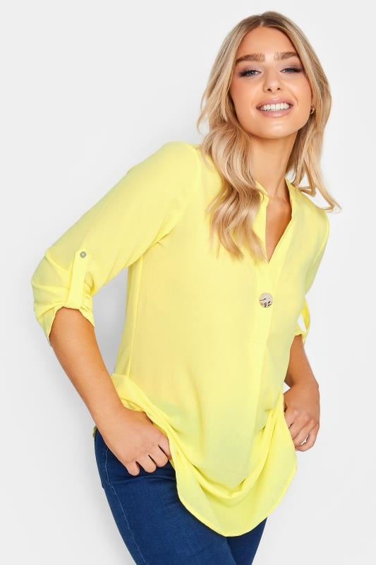 Women's  M&Co Yellow Statement Button Tab Sleeve Shirt