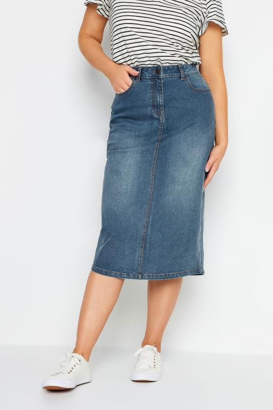 M&Co Blue Mid-Wash Denim Midi Skirt | M&Co 2
