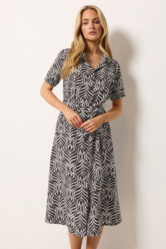  M&Co Brown Leaf Print Shirt Dress
