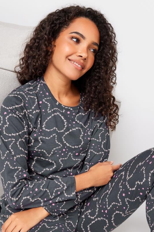 M&Co Grey Cotton 'Sleep All Day' Scripted Heart Print Pyjama Set | M&Co 4