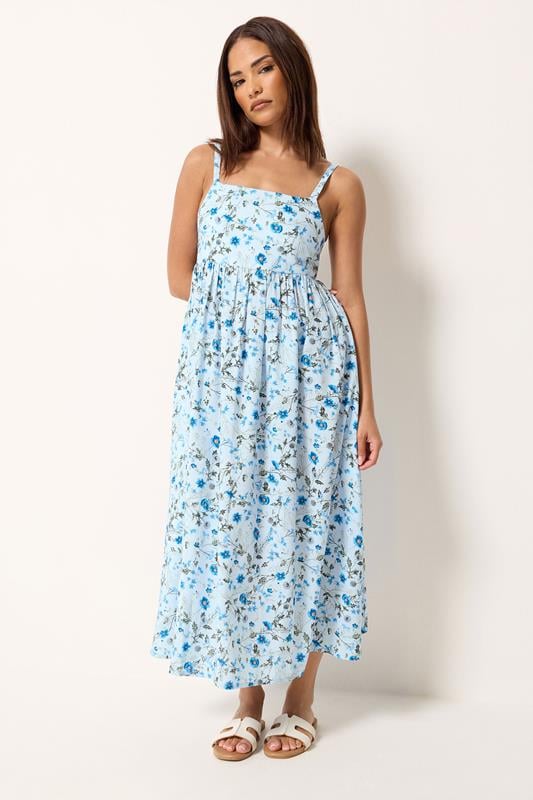 PixieGirl Petite Baby Blue Ditsy Floral Midi Dress | PixieGirl 1