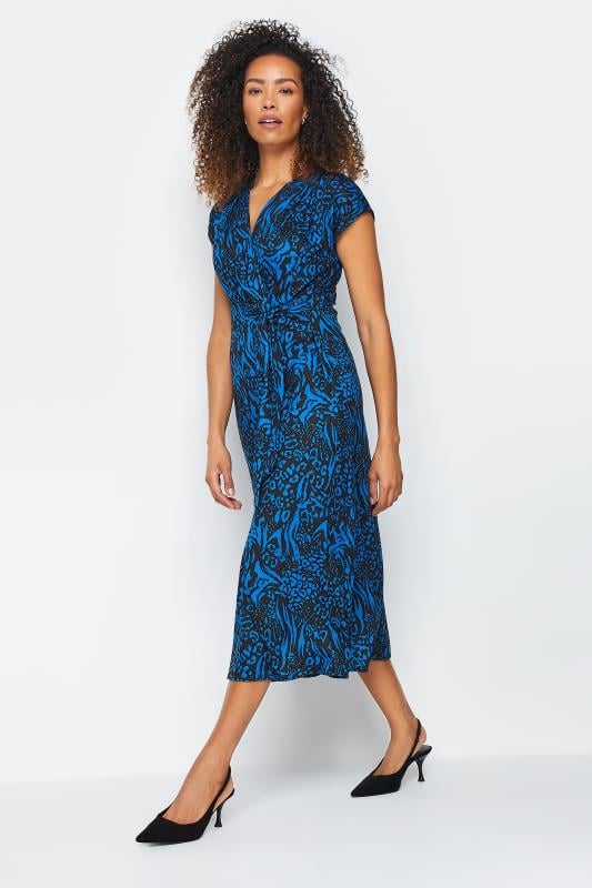 Women's  M&Co Navy Blue & Black Abstract Print Knot Front Midi Dress