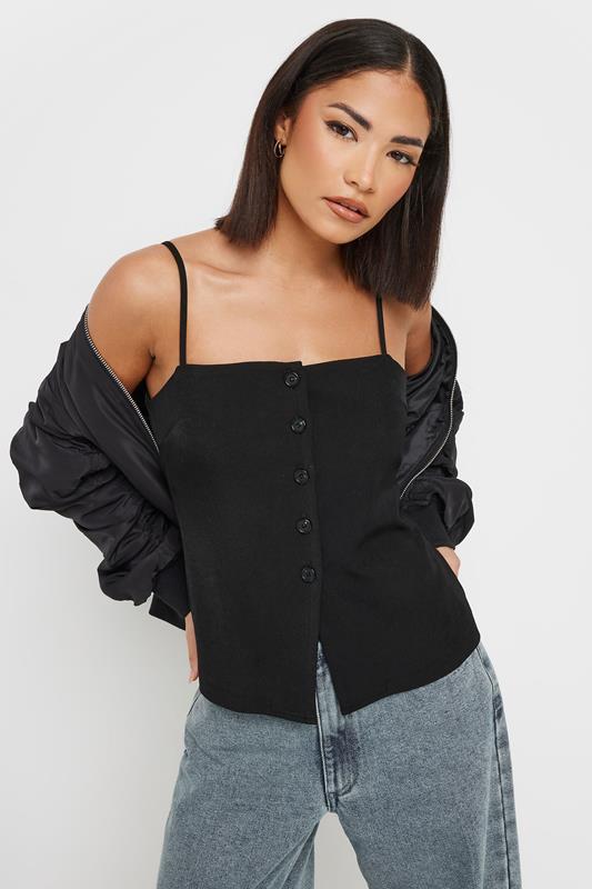 PixieGirl Petite Women's Black Structured Button Vest Top | PixieGirl 1