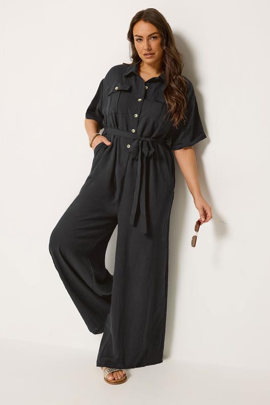 YOURS Curve Black Button Front Jumpsuit