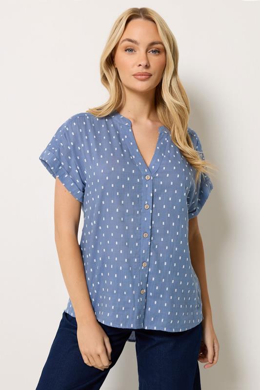 M&Co Women's Denim Blue Dobby Shirt | M&Co 1