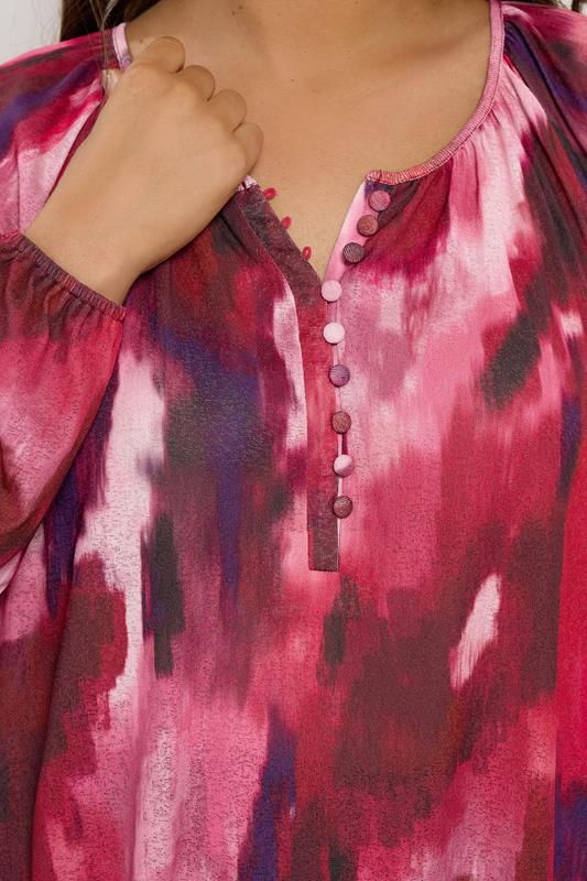 EVANS Plus Size Pink Abstract Print Balloon Sleeve Blouse | Evans 4