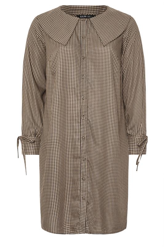 YOURS Plus Size Brown Check Collar Mini Dress | Yours Clothing 6