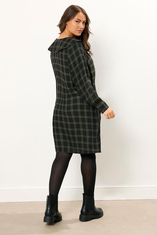 YOURS Plus Size Khaki Green Check Collar Mini Dress | Yours Clothing 4